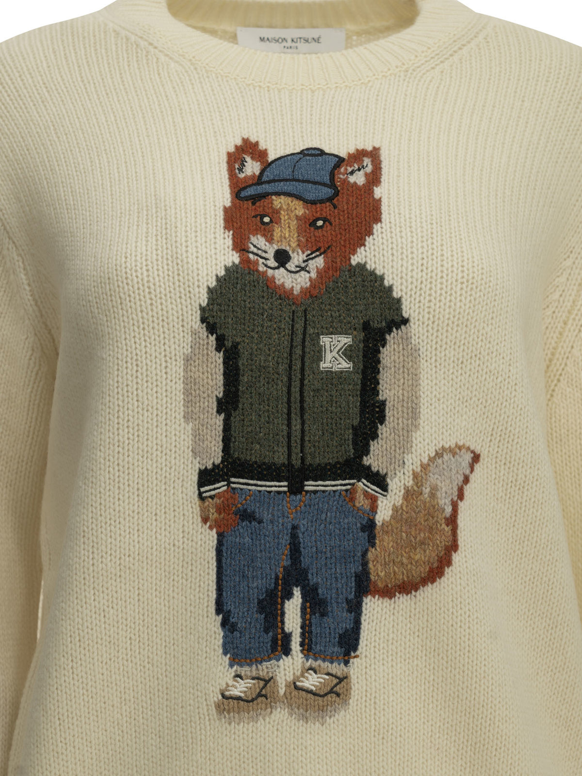 Maison Kitsuné "Dressed Fox" Crew-Neck Sweater - White