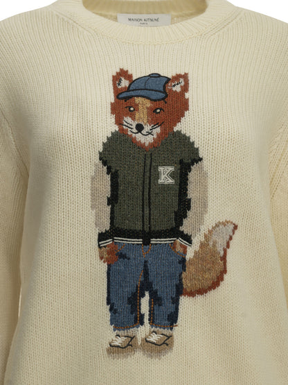 Maison Kitsuné "Dressed Fox" Crew-Neck Sweater - White