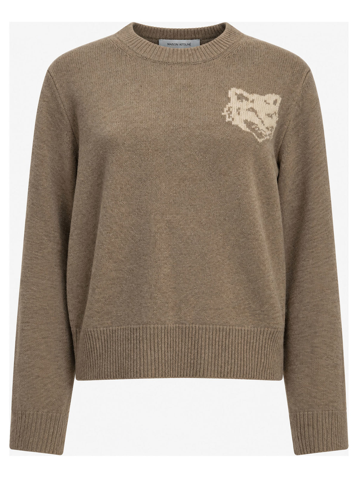 Maison Kitsuné "Fox Head" Crew-Neck Sweater - Beige
