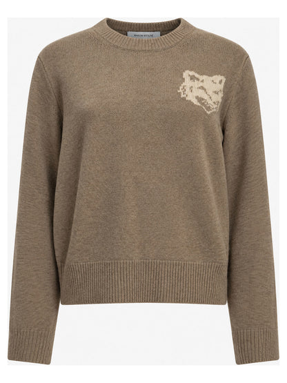 Maison Kitsuné "Fox Head" Crew-Neck Sweater - Beige