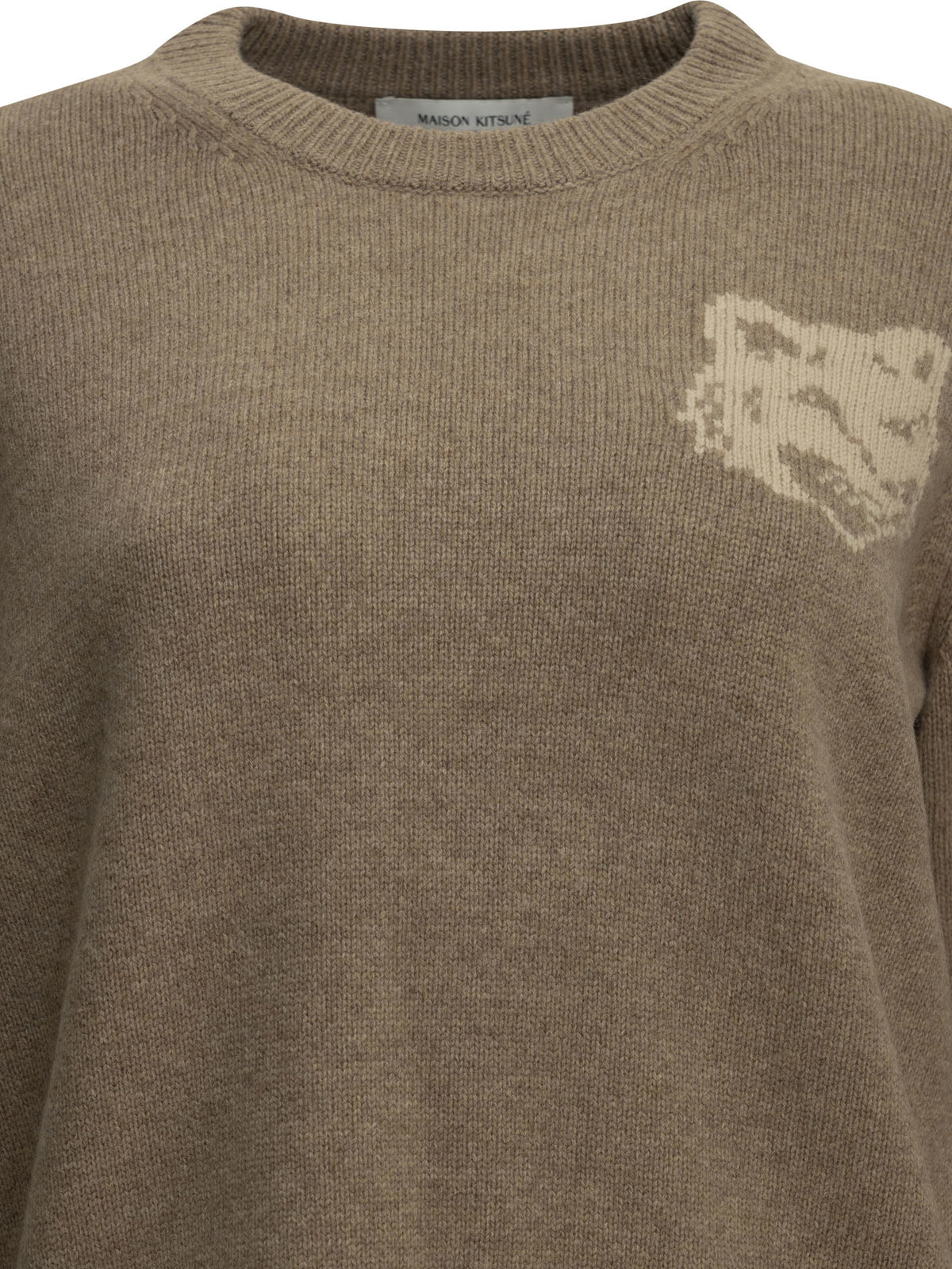 Maison Kitsuné "Fox Head" Crew-Neck Sweater - Beige
