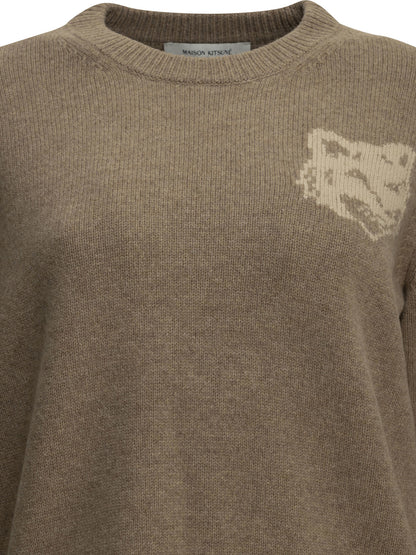 Maison Kitsuné "Fox Head" Crew-Neck Sweater - Beige