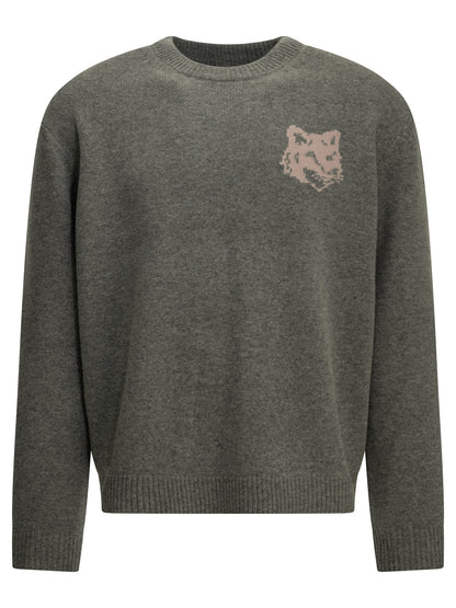 Maison Kitsuné "Fox Head" Crew-Neck Sweater - Grey
