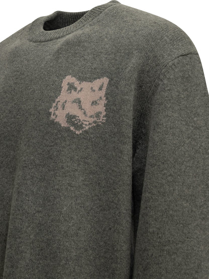 Maison Kitsuné "Fox Head" Crew-Neck Sweater - Grey