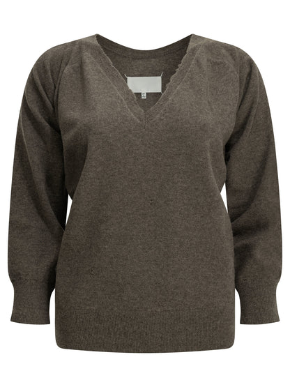 Maison Margiela "Lived-in" V-neck Sweater - Brown