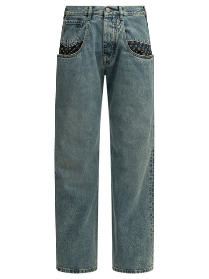 Maison Margiela "Boyfriend Paisley" Wide-Leg Jeans - Light Blue