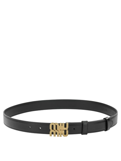 Miu Miu Leather belt with logo - Black