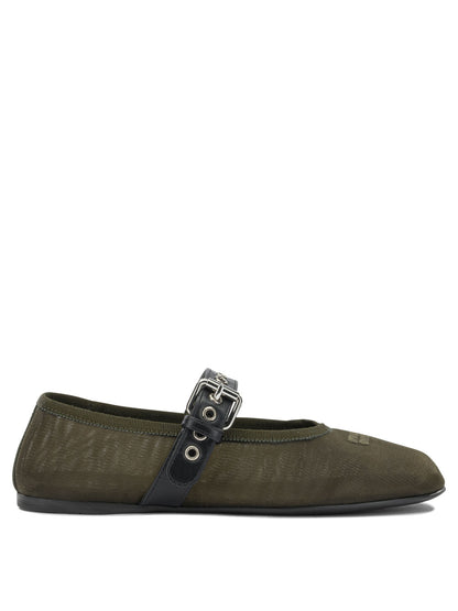 Miu Miu Mary Jane Mesh Ballet Flats - Green