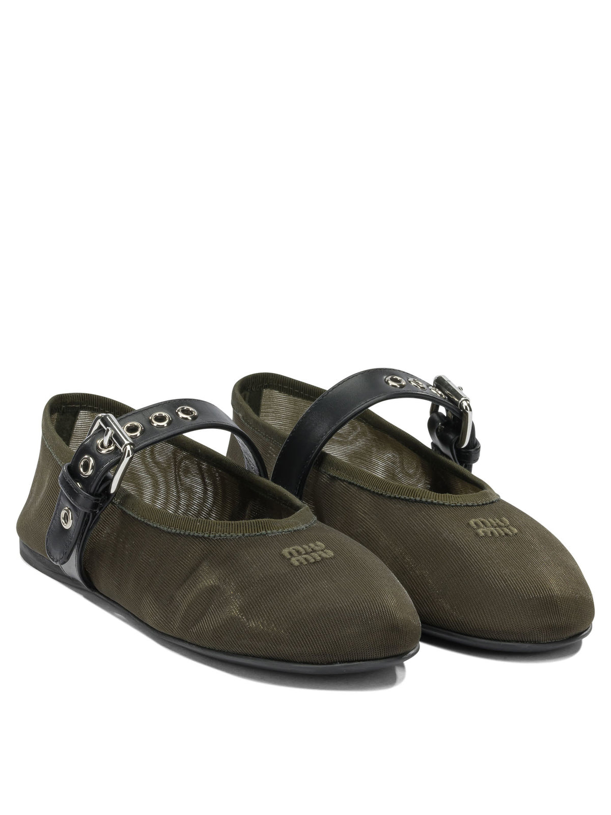 Miu Miu Mary Jane Mesh Ballet Flats - Green