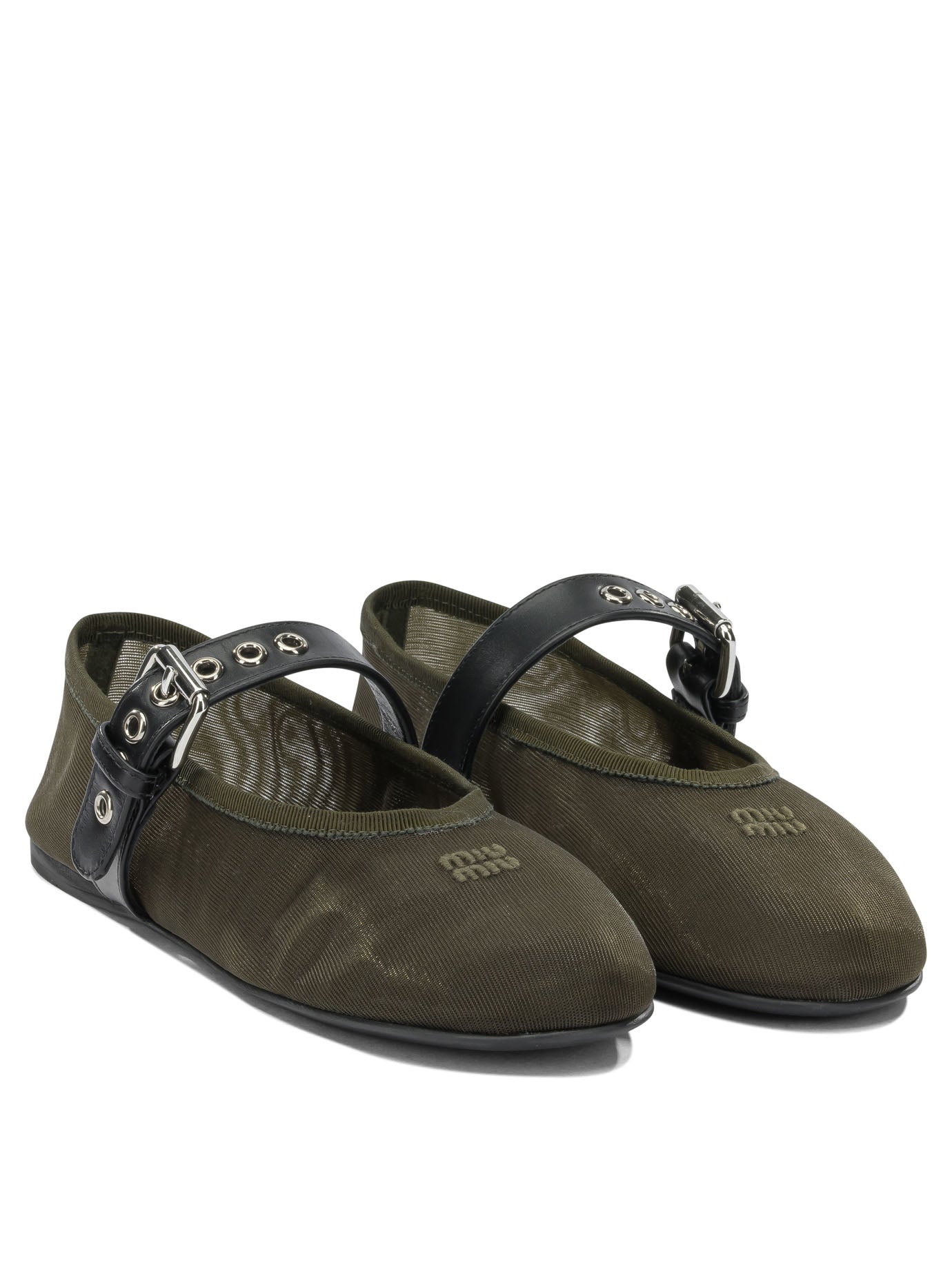 Miu Miu Mary Jane Mesh Ballet Flats - Green