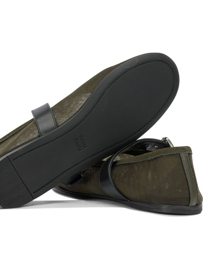 Miu Miu Mary Jane Mesh Ballet Flats - Green