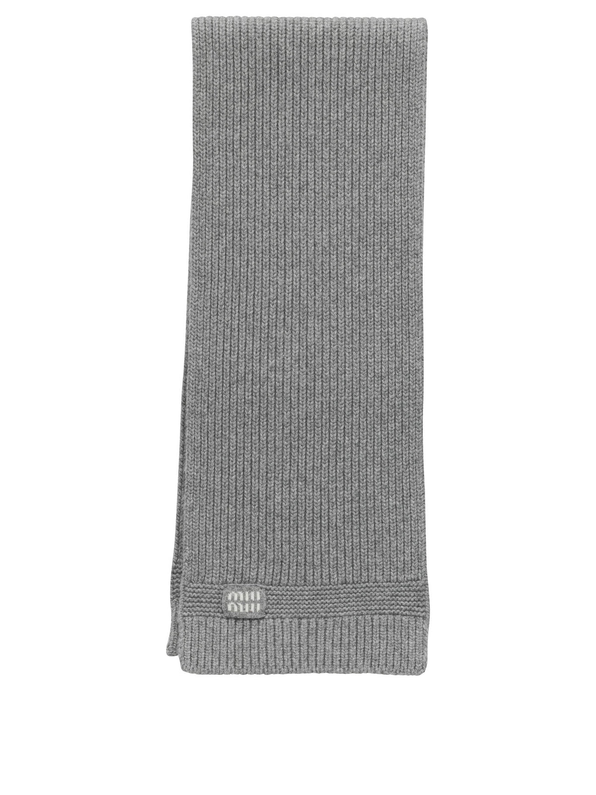 Miu Miu Wool and cashmere scarf with logo - Grey