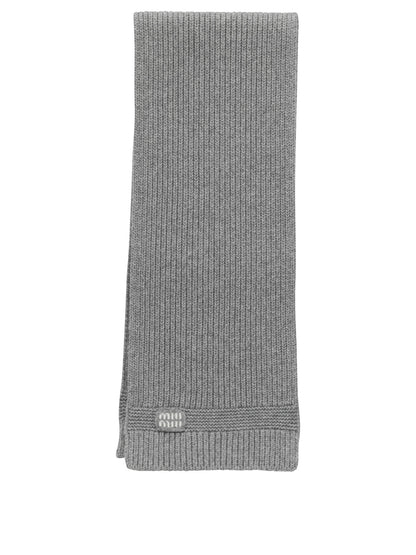 Miu Miu Wool and cashmere scarf with logo - Grey