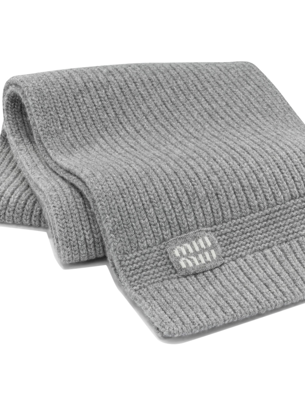 Miu Miu Wool and cashmere scarf with logo - Grey