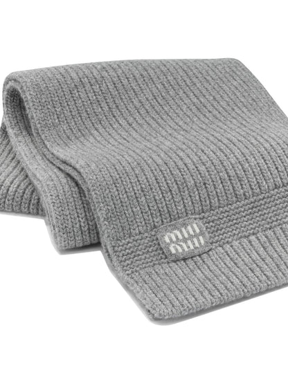 Miu Miu Wool and cashmere scarf with logo - Grey
