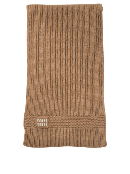 Miu Miu Wool and cashmere scarf with logo - Brown