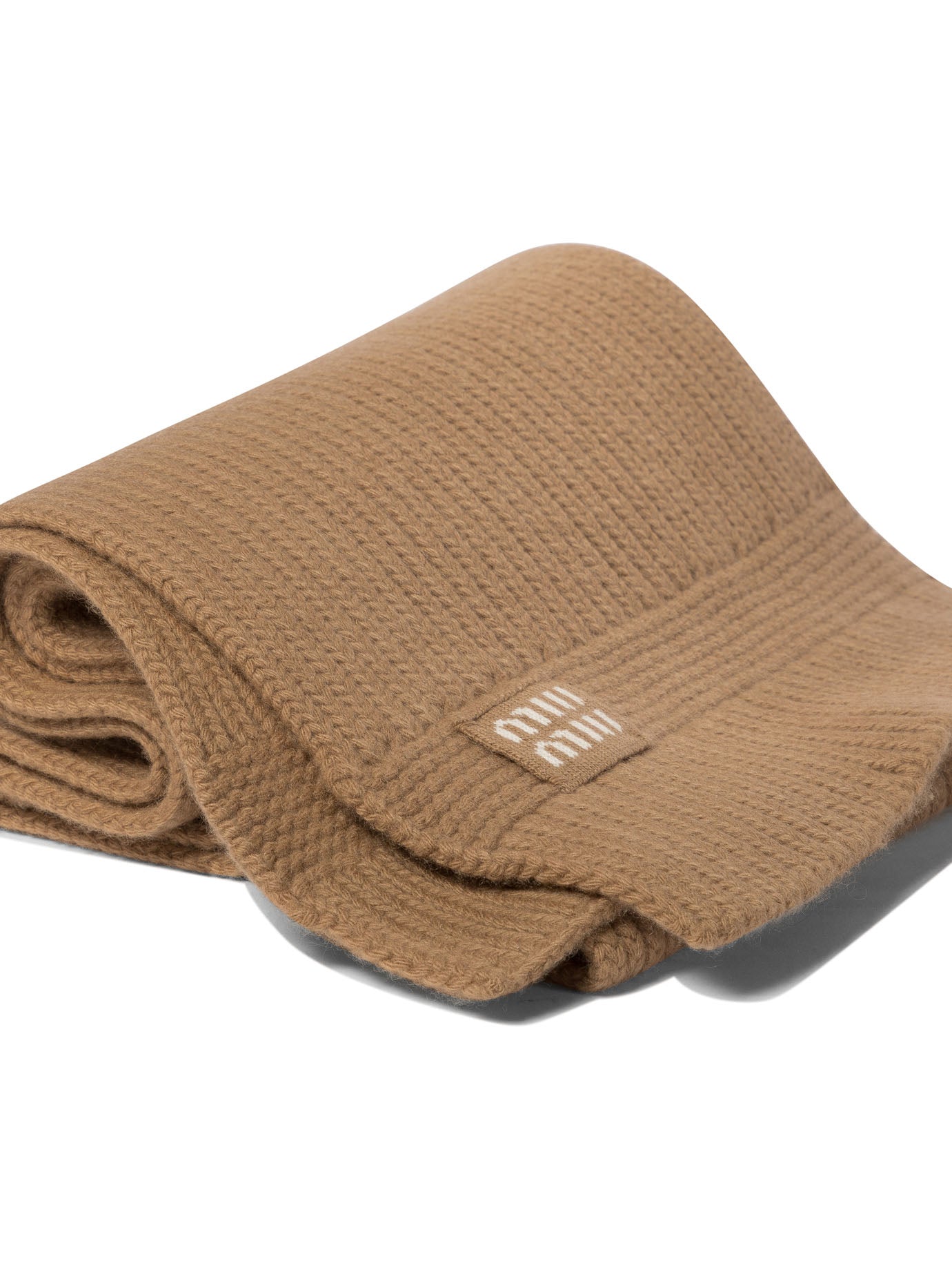 Miu Miu Wool and cashmere scarf with logo - Brown