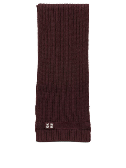 Miu Miu Wool and cashmere scarf with logo - Bordeaux