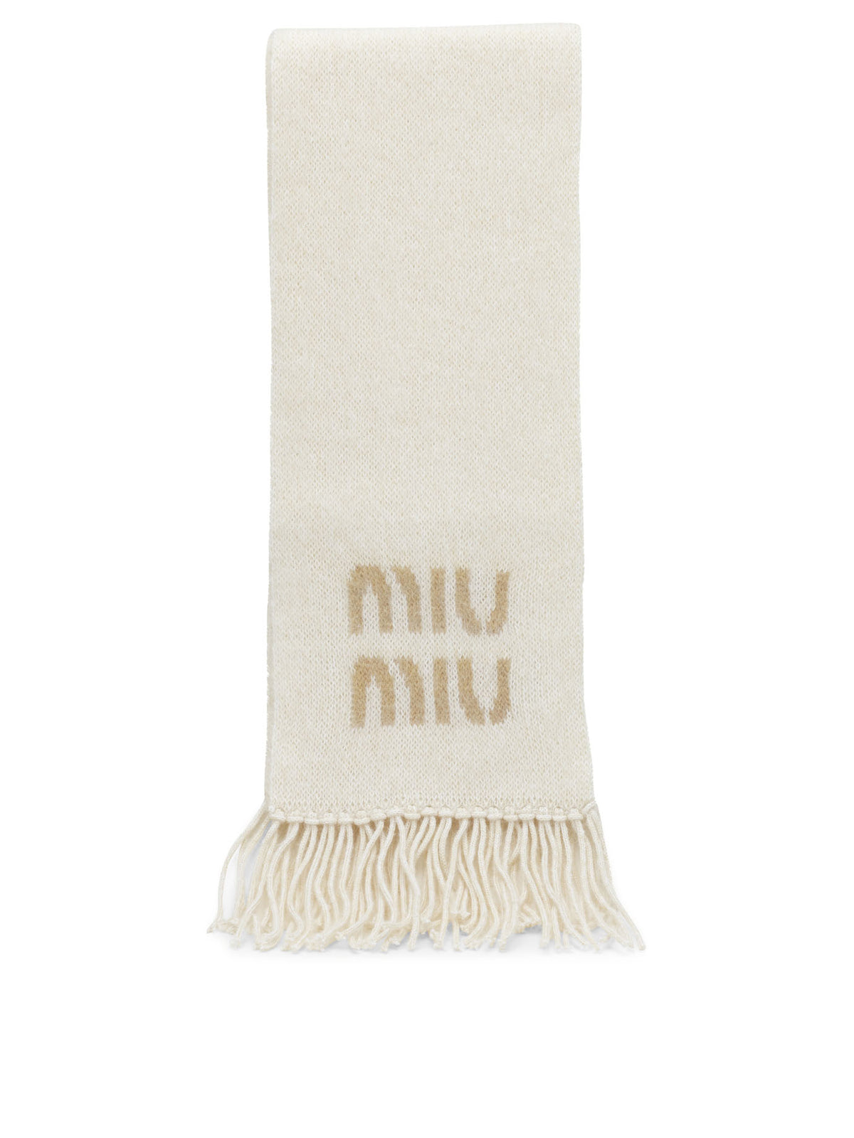 Miu Miu Merino Wool Fringed Scarf - White