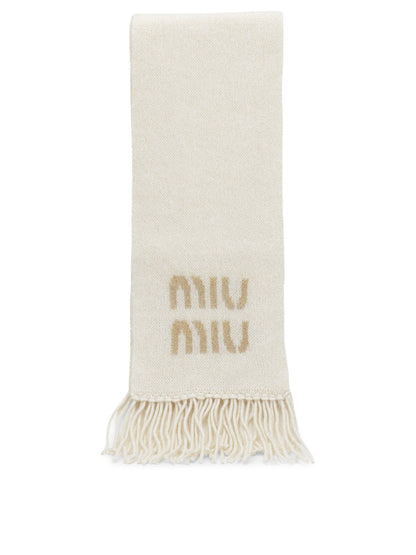 Miu Miu Merino Wool Fringed Scarf - White
