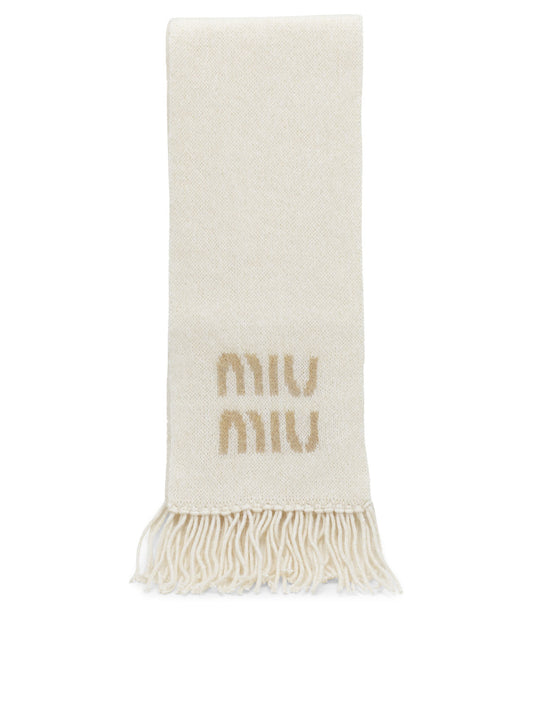Miu Miu Merino Wool Fringed Scarf - White
