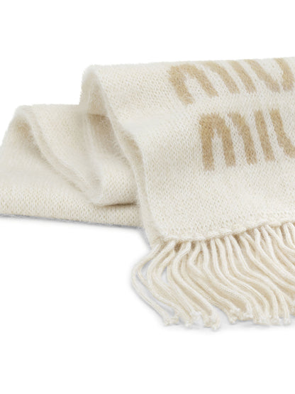 Miu Miu Merino Wool Fringed Scarf - White