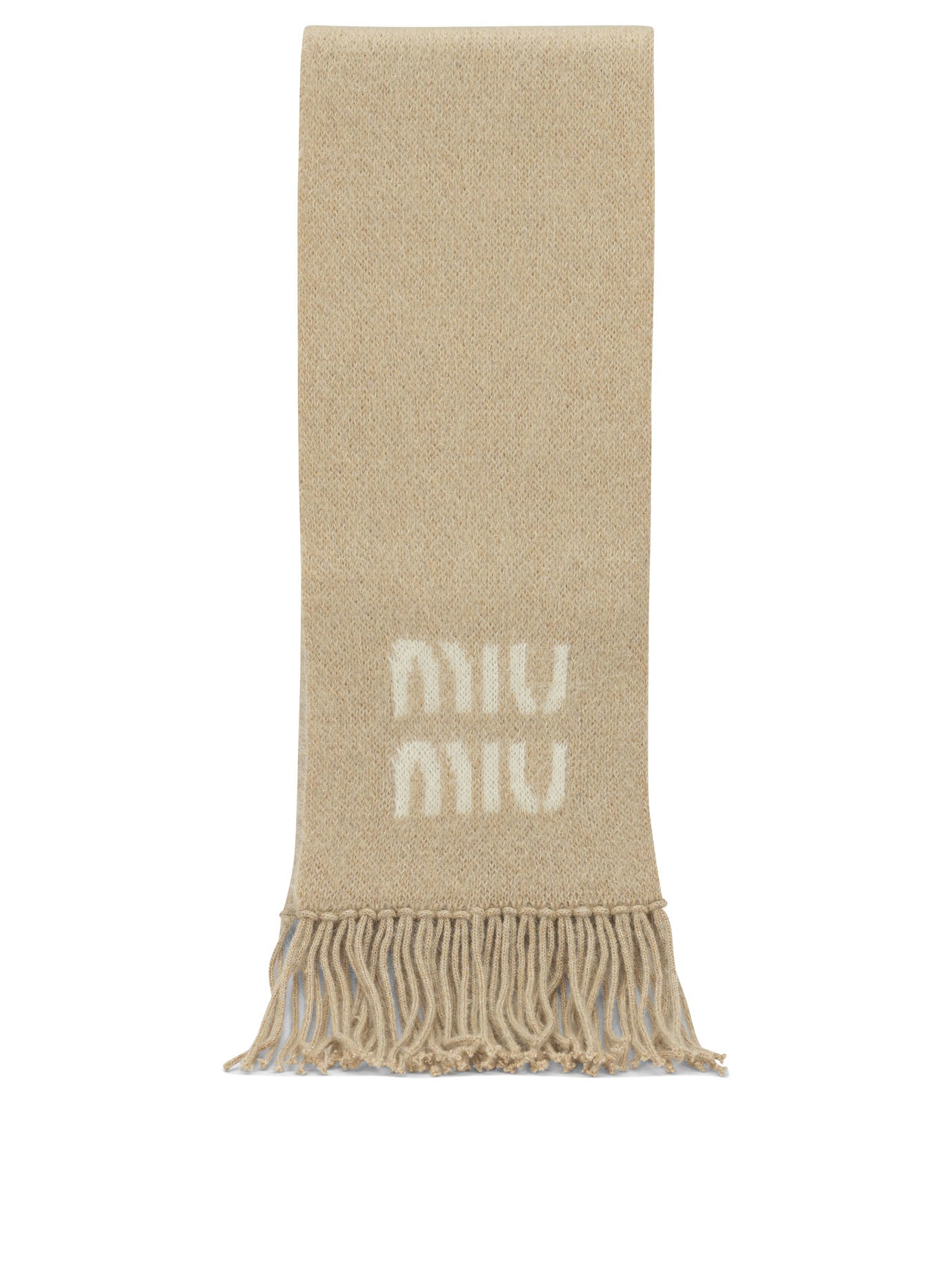 Miu Miu Merino Wool Fringed Scarf - Beige