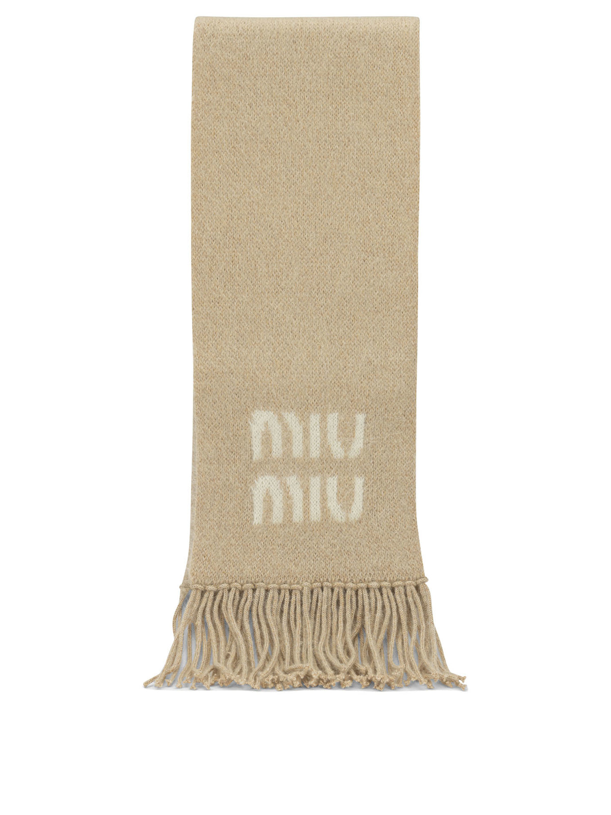 Miu Miu Merino Wool Fringed Scarf - Beige