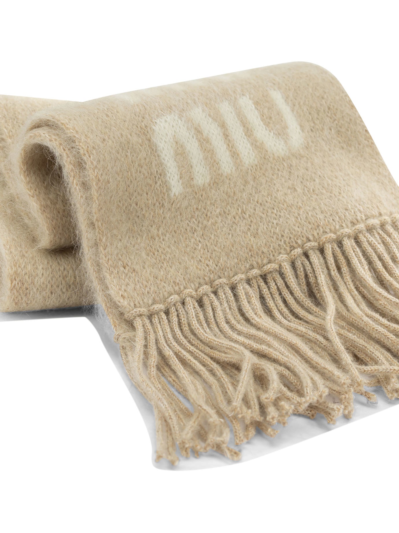 Miu Miu Merino Wool Fringed Scarf - Beige