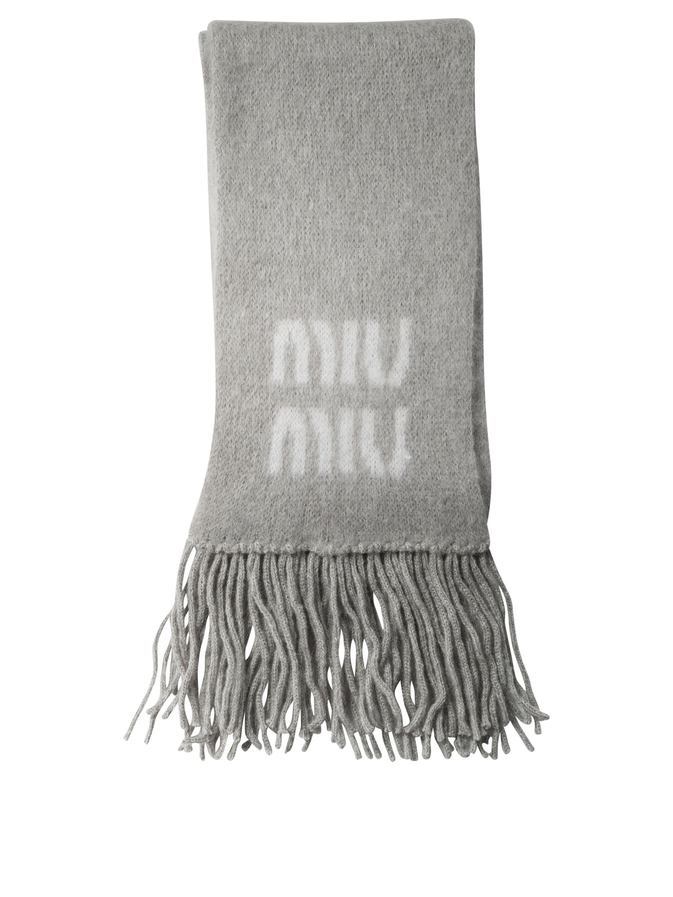 Miu Miu Merino Wool Fringed Scarf - Grey