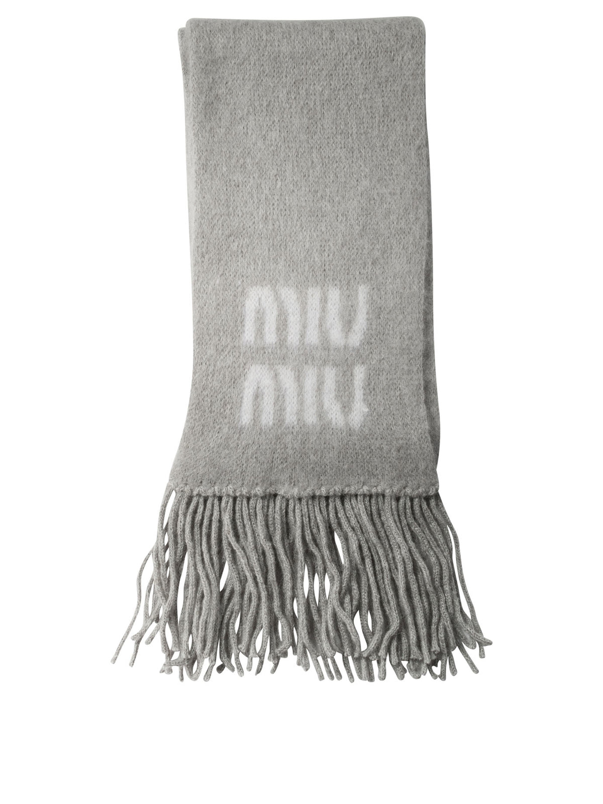 Miu Miu Merino Wool Fringed Scarf - Grey