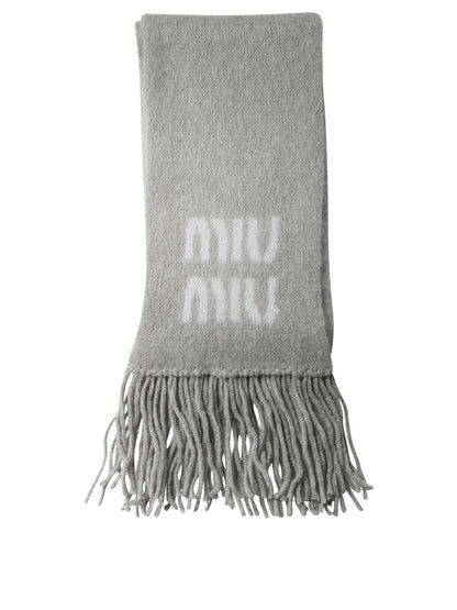 Miu Miu Merino Wool Fringed Scarf - Grey