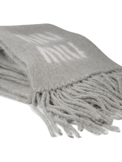 Miu Miu Merino Wool Fringed Scarf - Grey