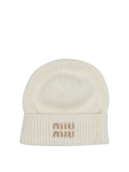 Miu Miu Mohair beanie with logo - White