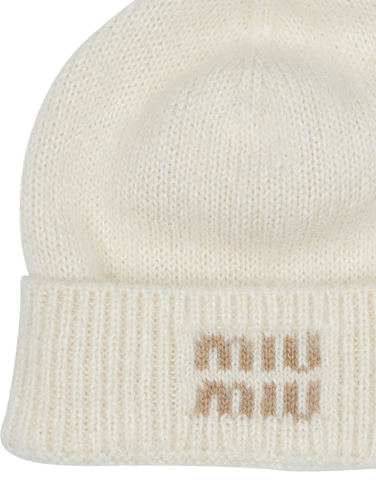 Miu Miu Mohair beanie with logo - White