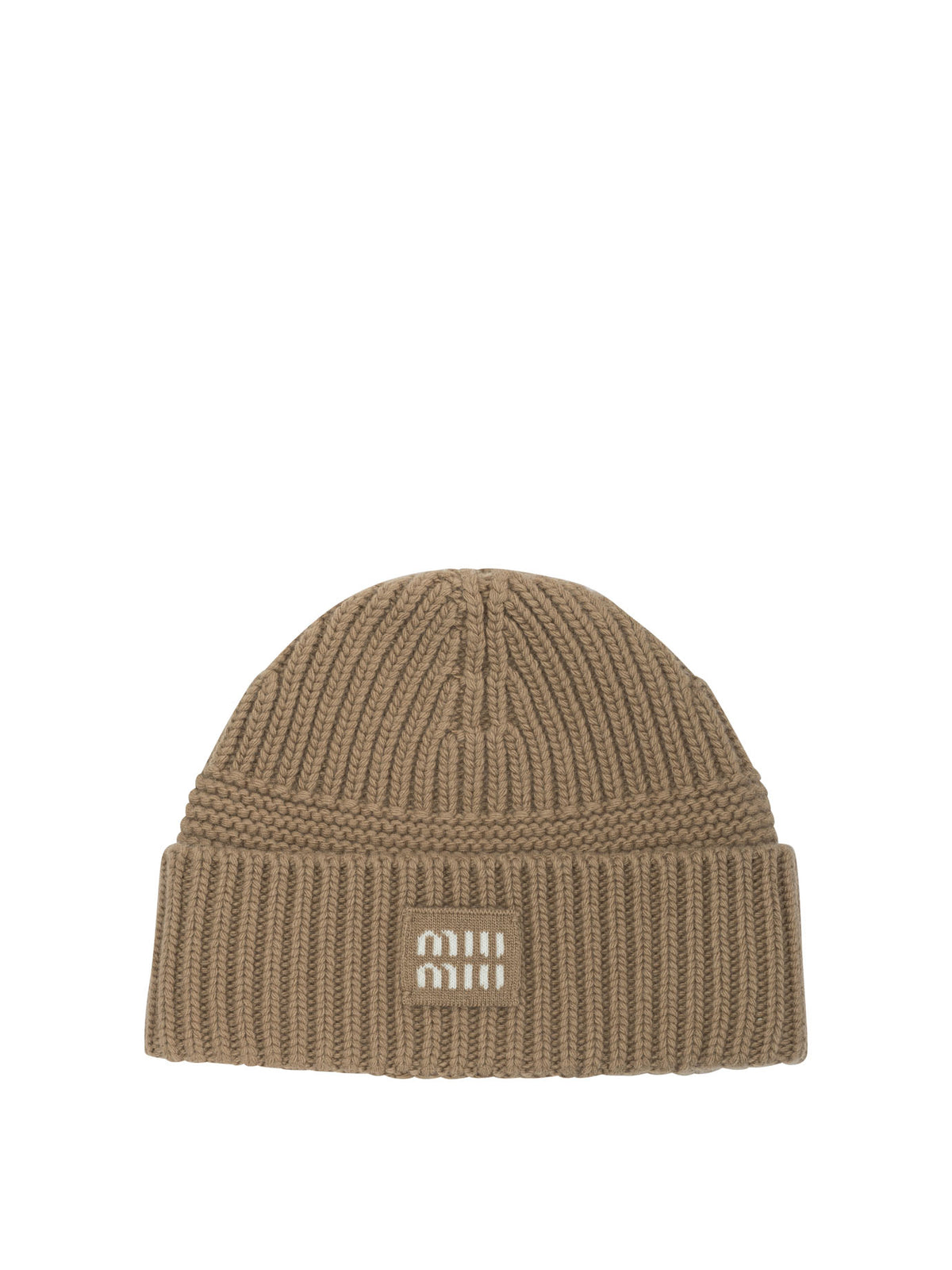 Miu Miu Wool and cashmere beanie with logo - Brown