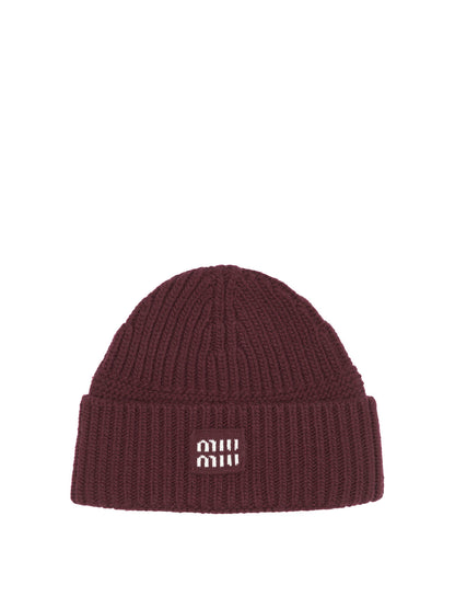 Miu Miu Wool and cashmere beanie with logo - Burgundy