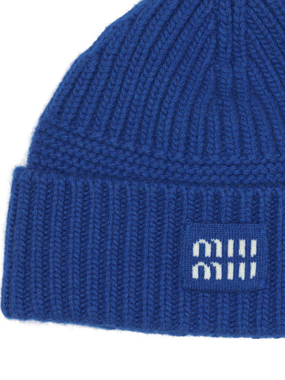 Miu Miu Wool and cashmere beanie with logo - Blue