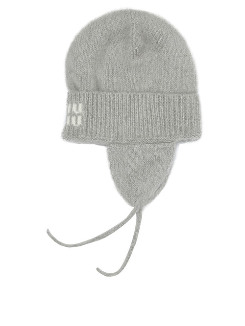 Miu Miu Beanie with earflaps and logo - Grey