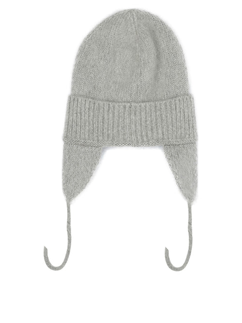 Miu Miu Beanie with earflaps and logo - Grey