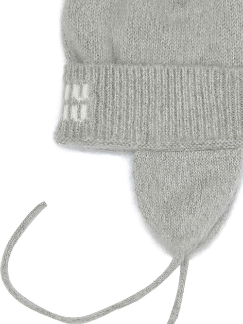 Miu Miu Beanie with earflaps and logo - Grey