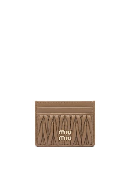 Miu Miu Matelassé nappa leather card holders - Beige