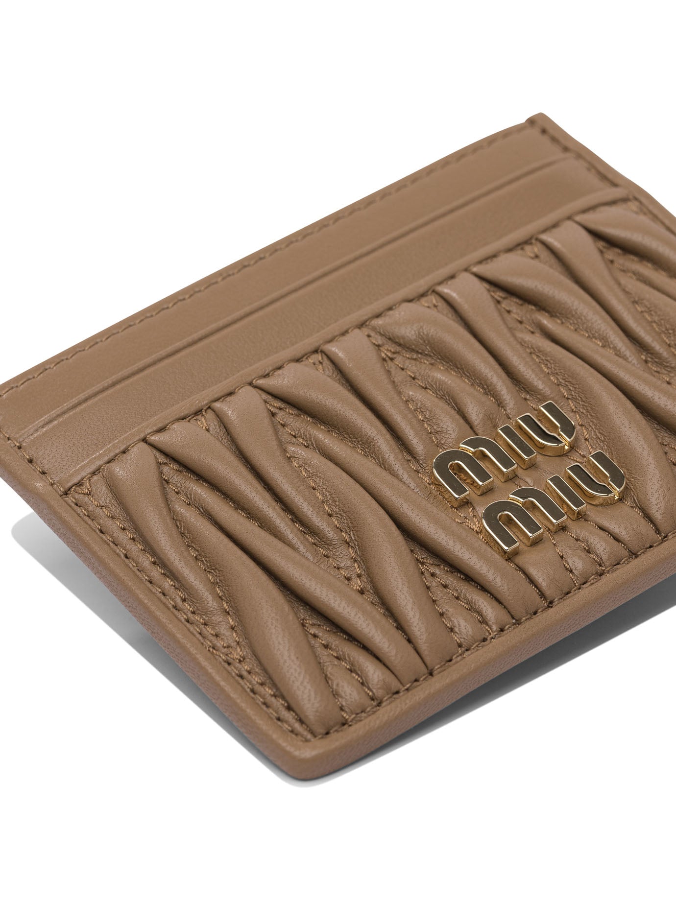 Miu Miu Matelassé nappa leather card holders - Beige