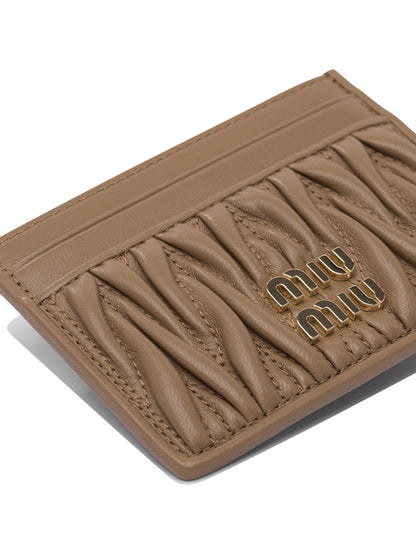 Miu Miu Matelassé nappa leather card holders - Beige