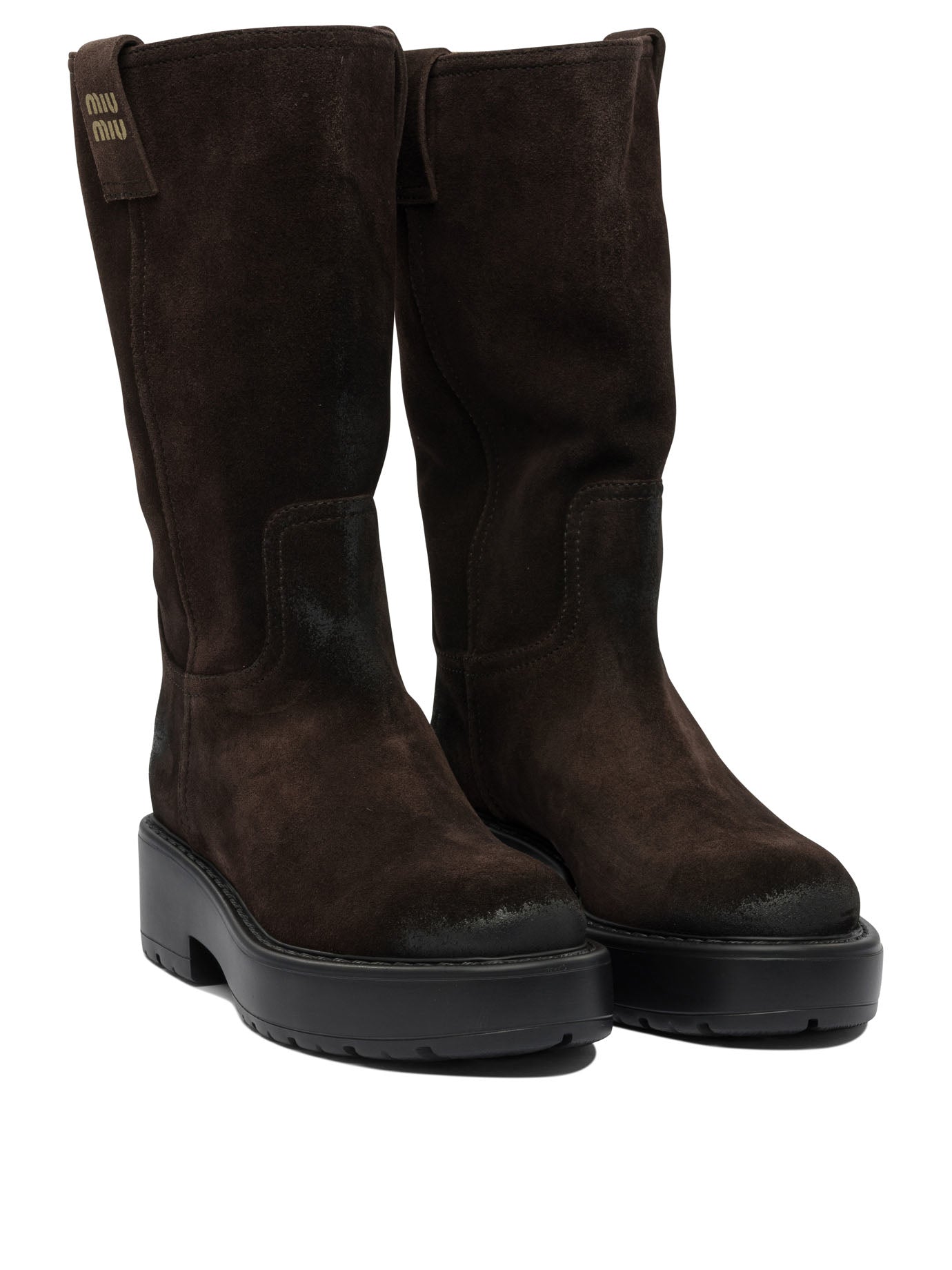 Miu Miu Suede pull-on boots - Brown