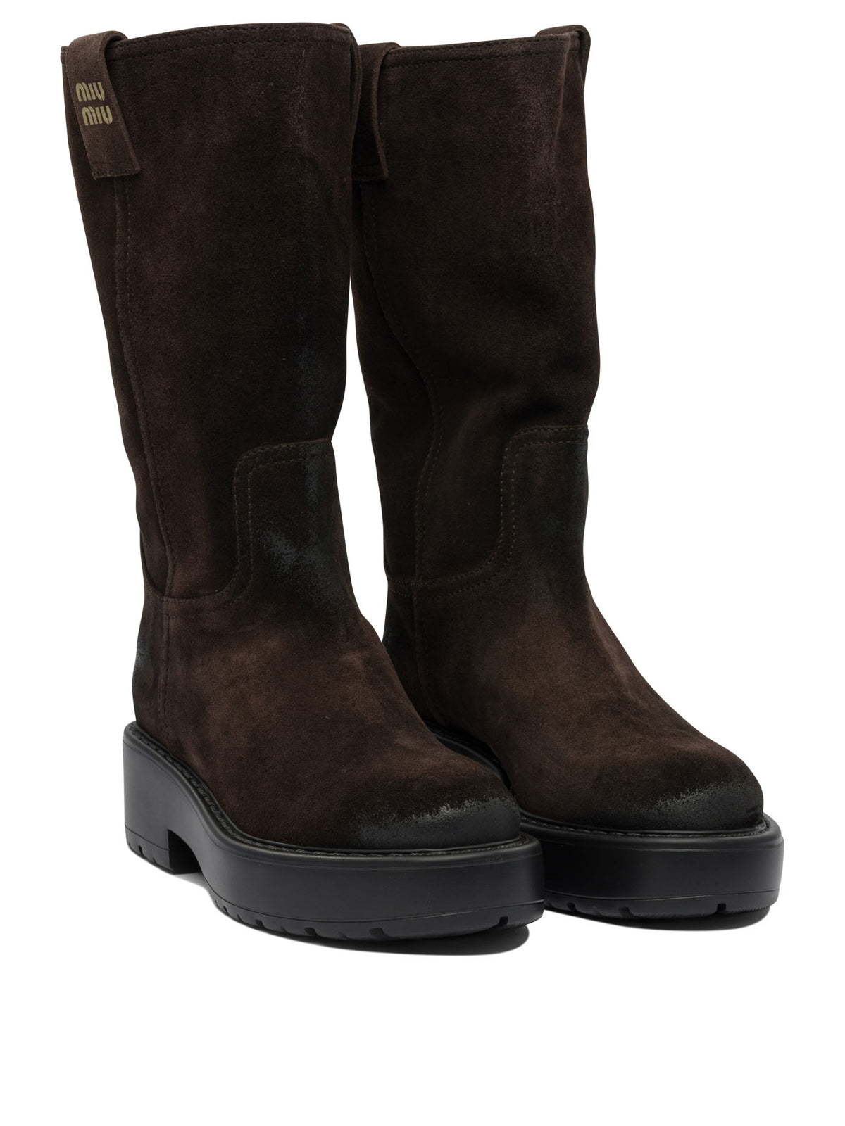 Miu Miu Suede pull-on boots - Brown