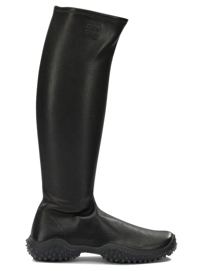 Miu Miu Knee-high stretch leather boots - Black