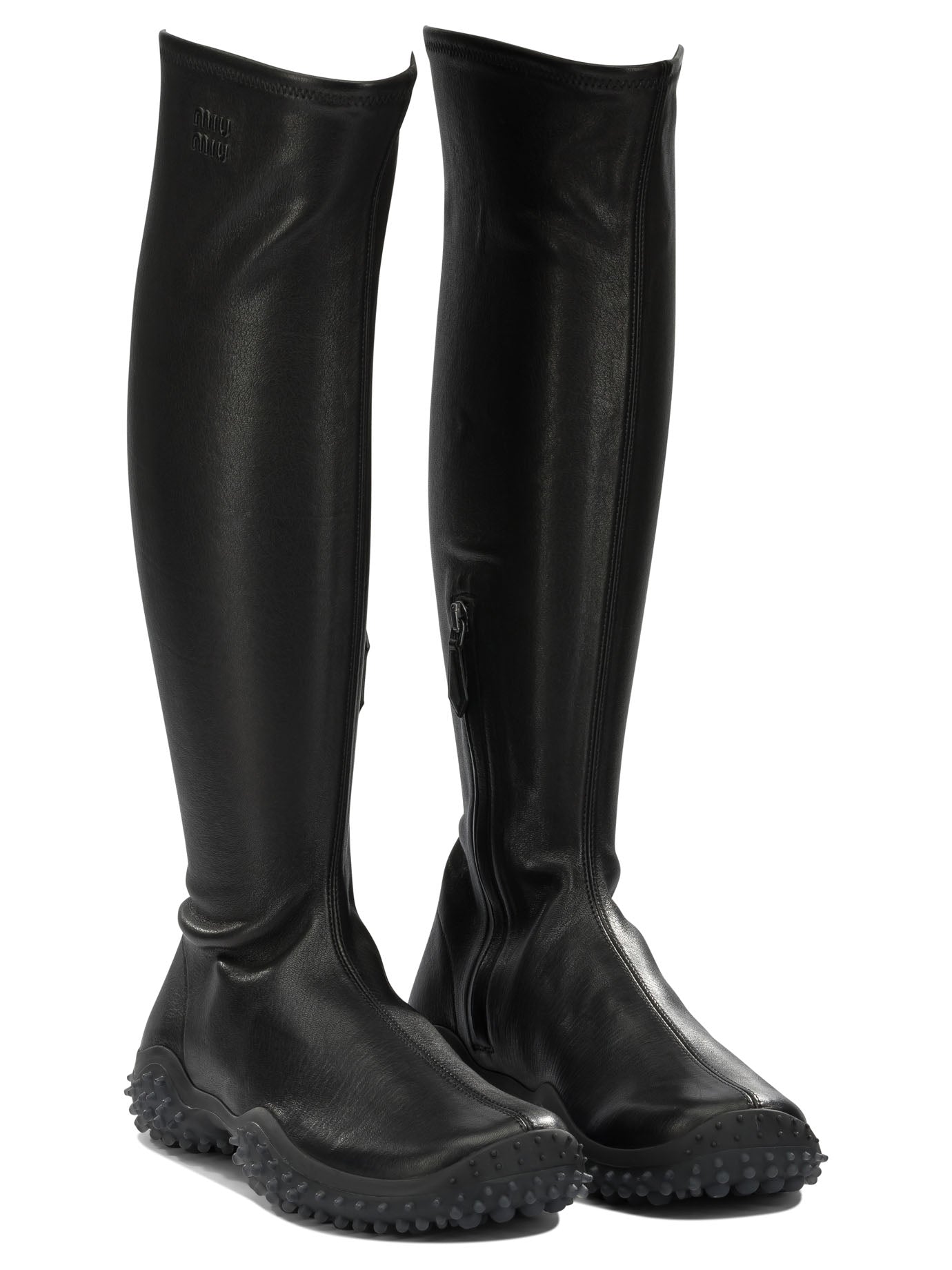 Miu Miu Knee-high stretch leather boots - Black