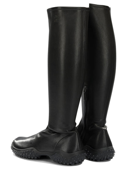 Miu Miu Knee-high stretch leather boots - Black