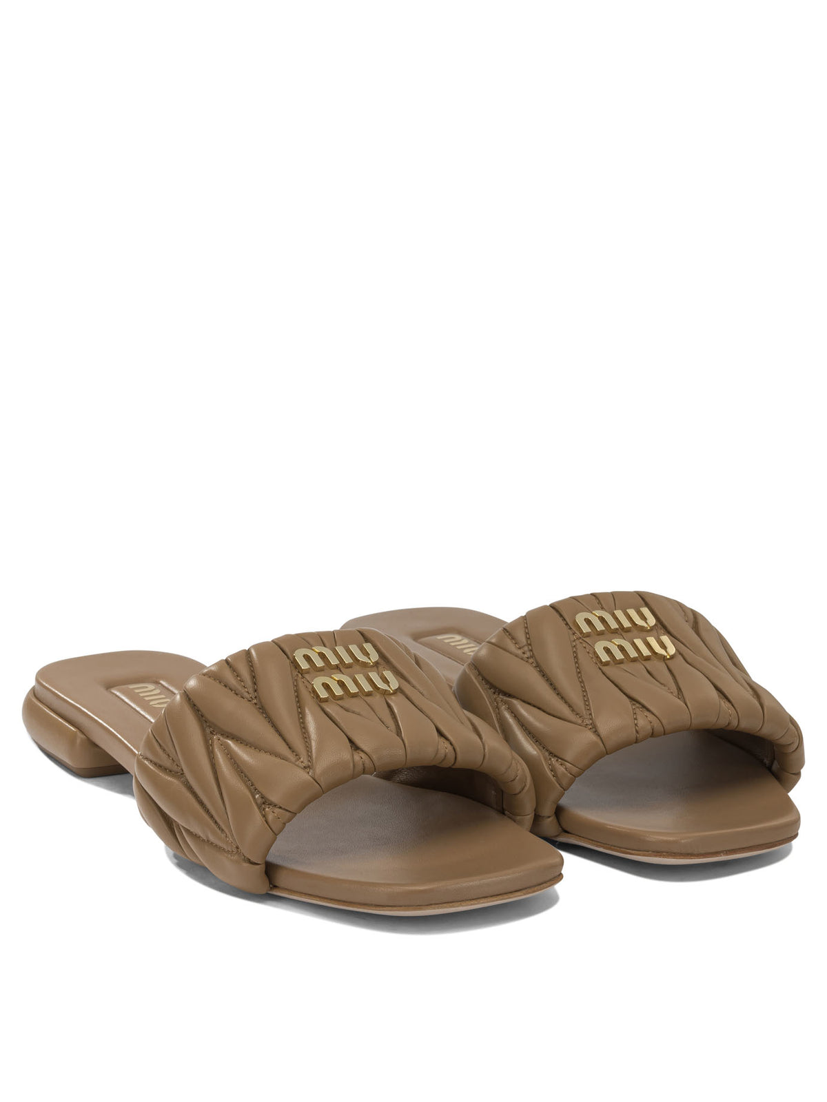 Miu Miu Matelassé leather slides - Brown